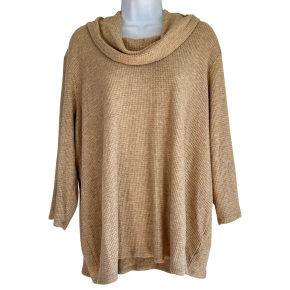 J Jill Wearever Collection Waffle Knit Stretch Cowl Neck Tunic Top Tan Size 2X - Picture 1 of 7